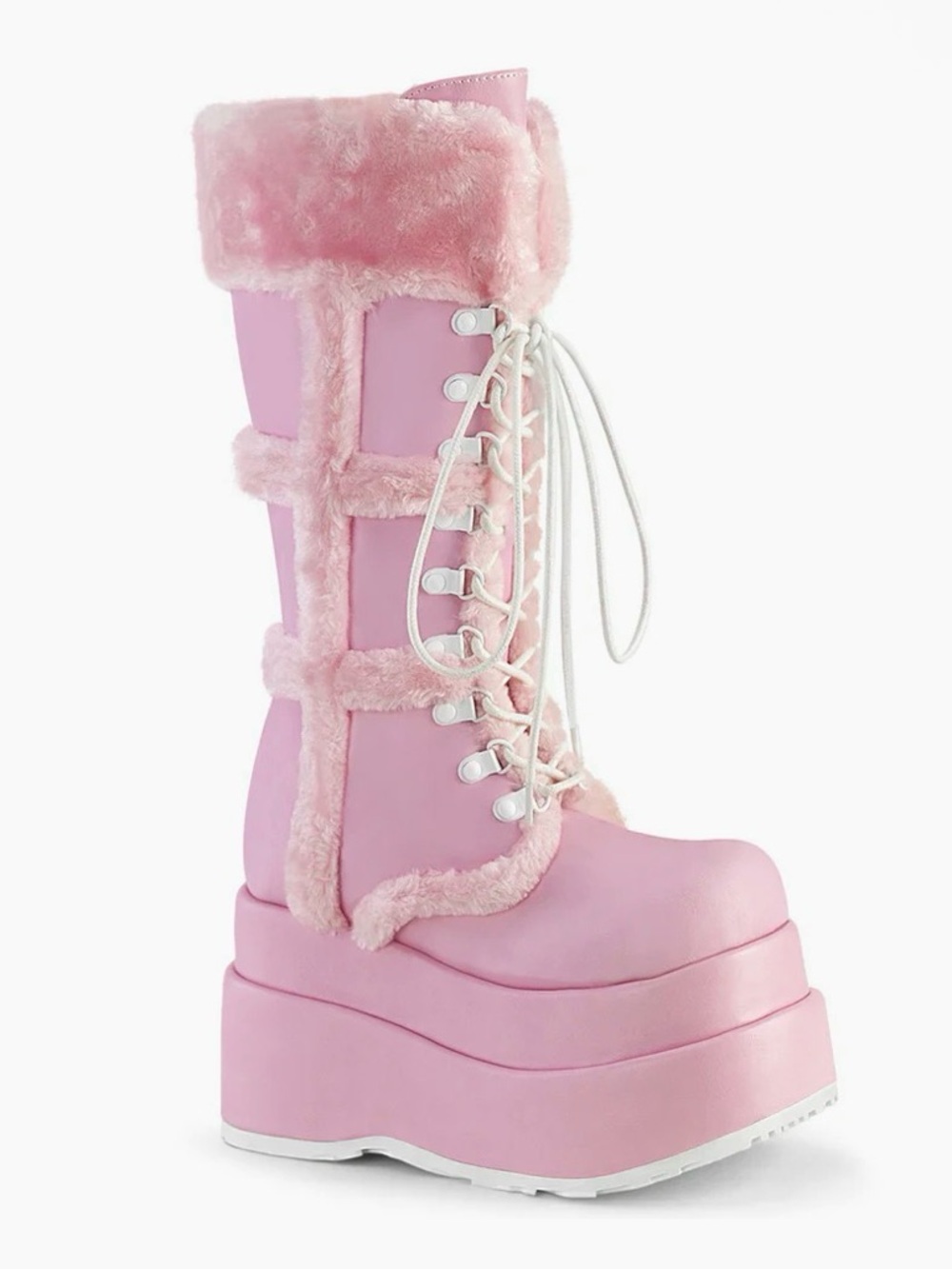Demonia Bear 202 Baby Pink Faux Leather Platform Boots NEW 9